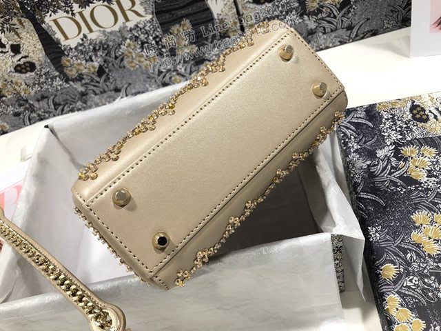 Dior女包 迪奧Lady Dior三格刺繡金色珠子燙鑽戴妃包 Dior手提肩背斜挎包  dfk1849